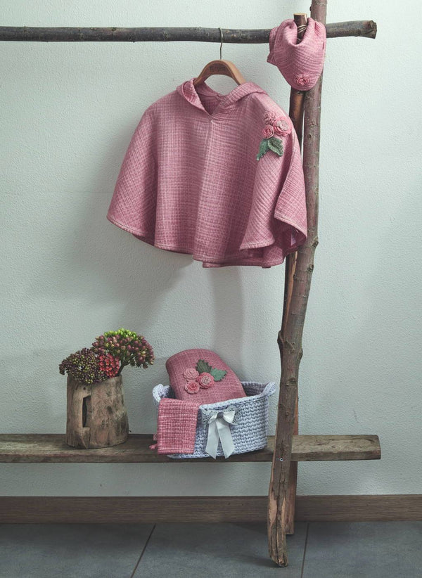 Organic Cotton Poncho Set-Pink - Letters From Bosphorus